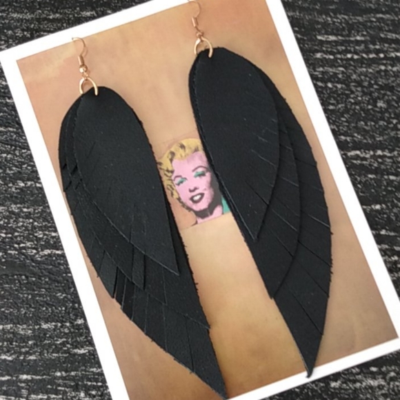 Jewelry - BLACK LEATHER FEATHER EARRINGS